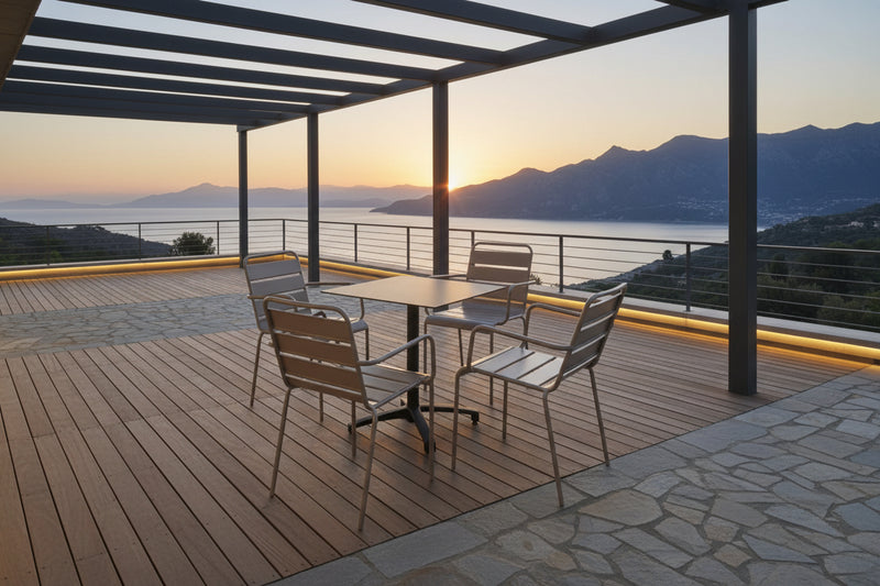 Ensemble table de terrasse stratifié noir et 4 fauteuils Meublori