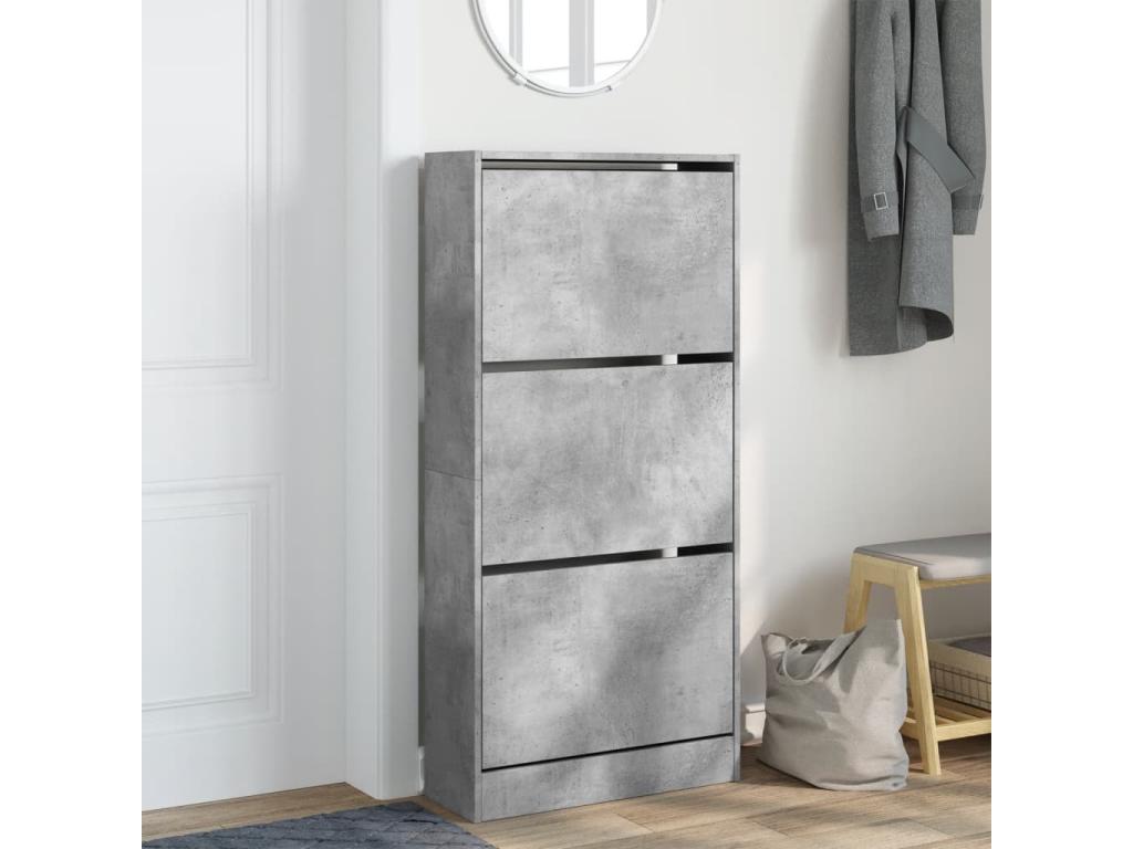 Armoire à chaussures gris béton 60x21x125.5 bois d'ingénierie